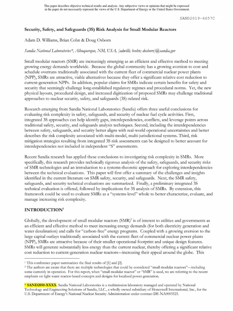 Security, Safety, And Safeguards (3S) Risk Analysis for Small Modular ...