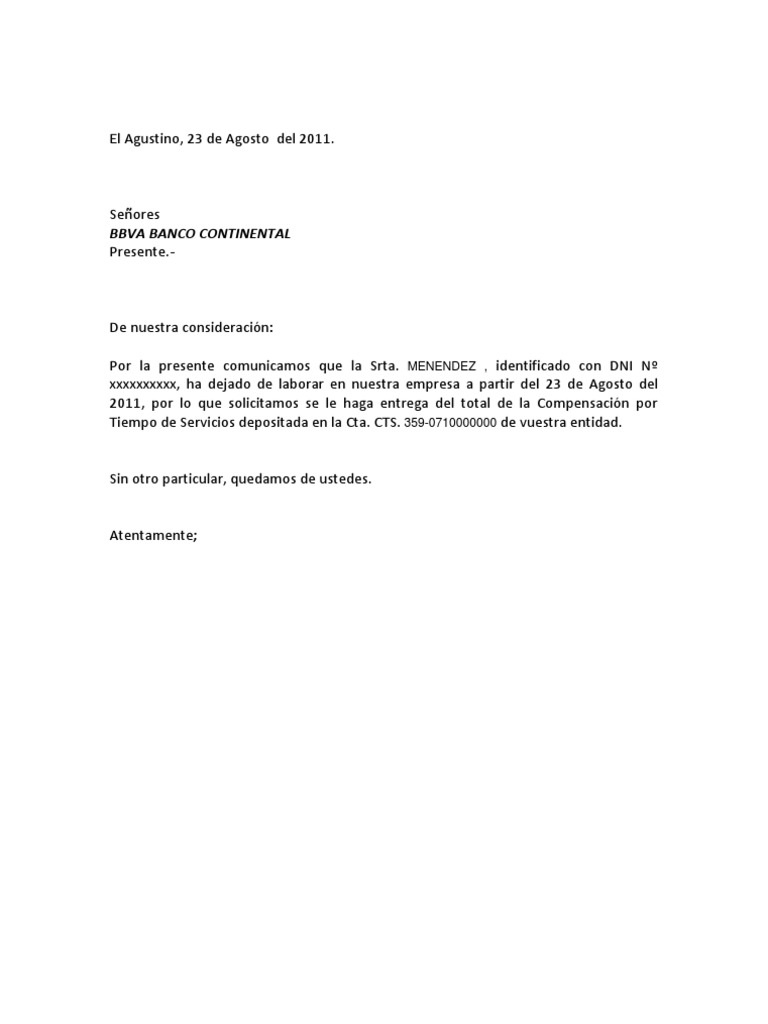 Carta Retiro de Cts Modelo