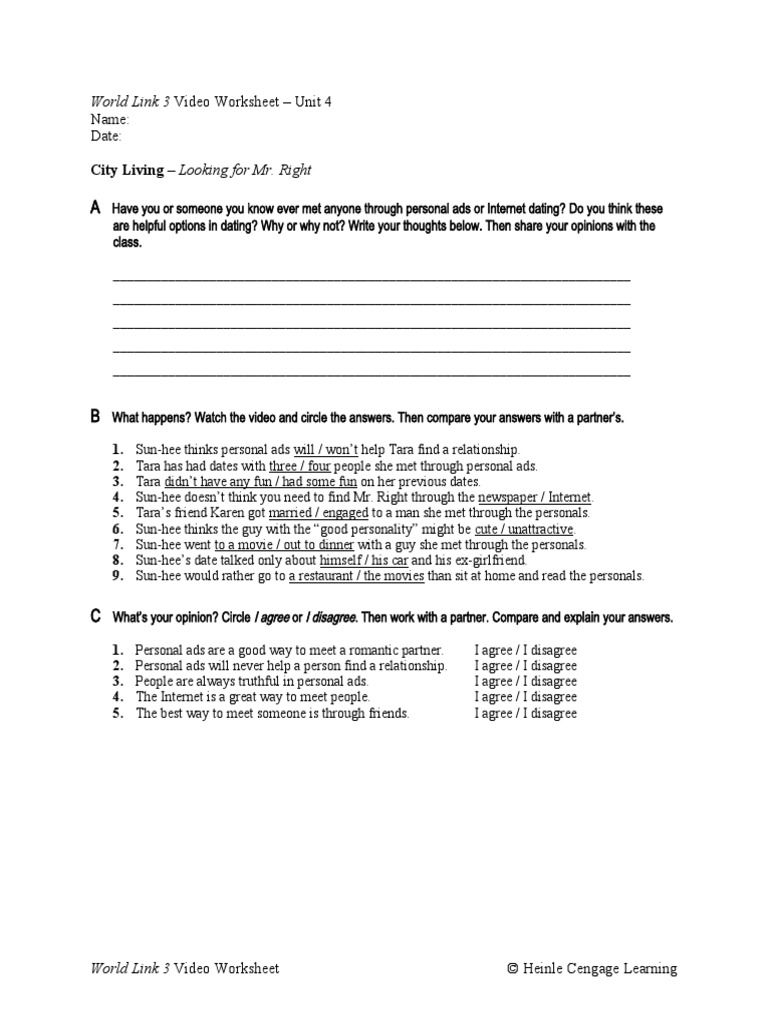 Wl3e Level03 U04 CL Video Worksheet | PDF | Wellness