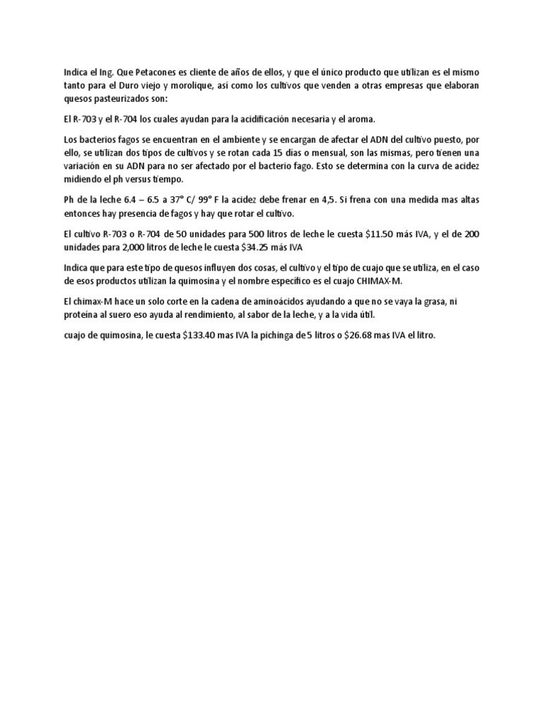 Cultivos y cuajos en quesos Aseal | PDF