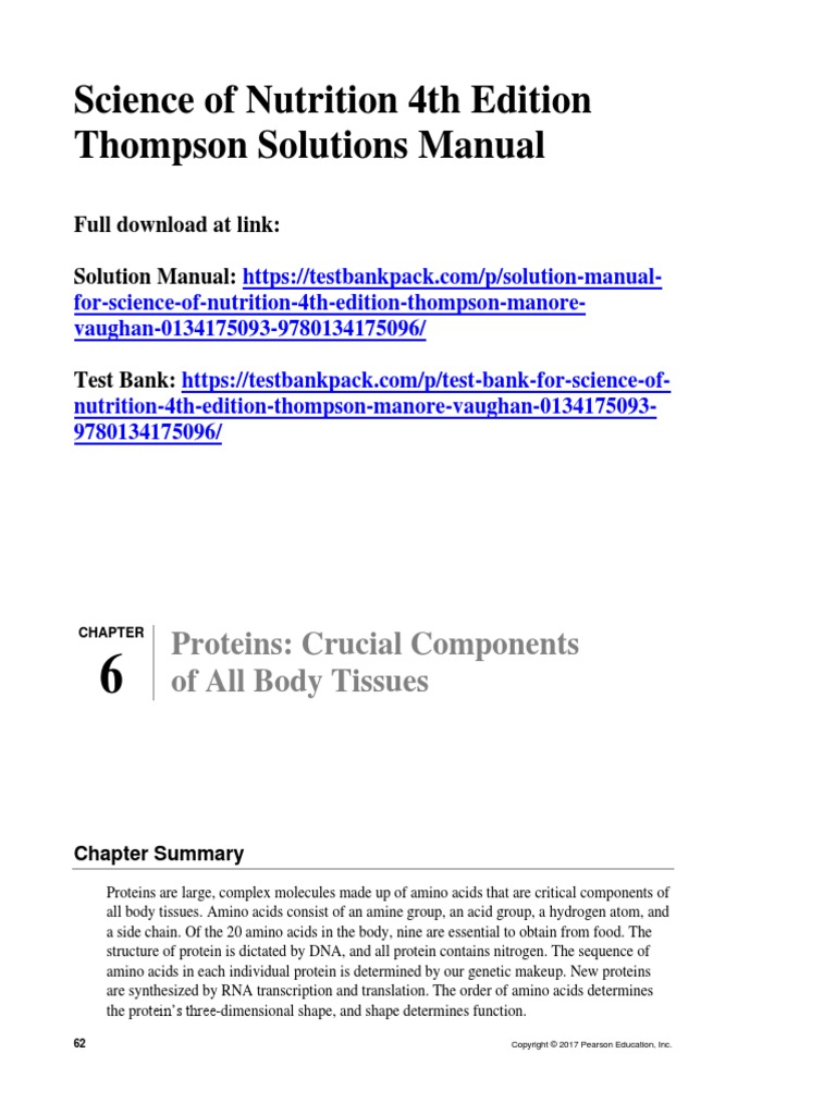 Science of Nutrition 4th Edition Thompson Solutions Manual Download | PDF