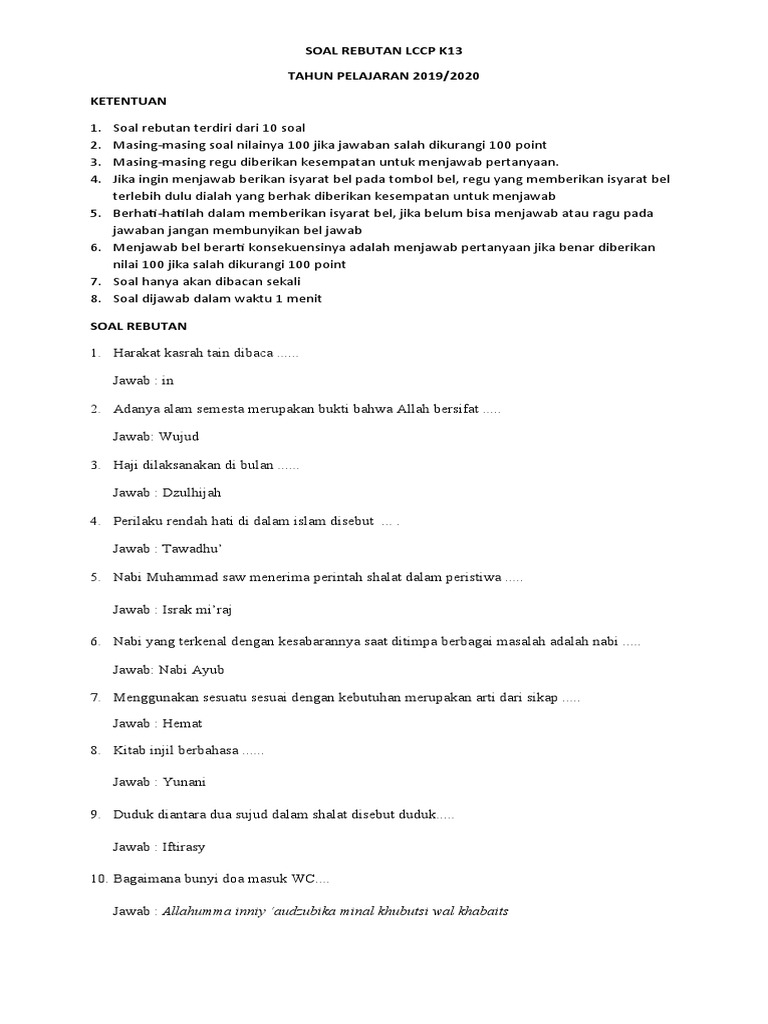 Soal Rebutan LCCP K13 2019/2020 | PDF | Seni & Disiplin Bahasa ...