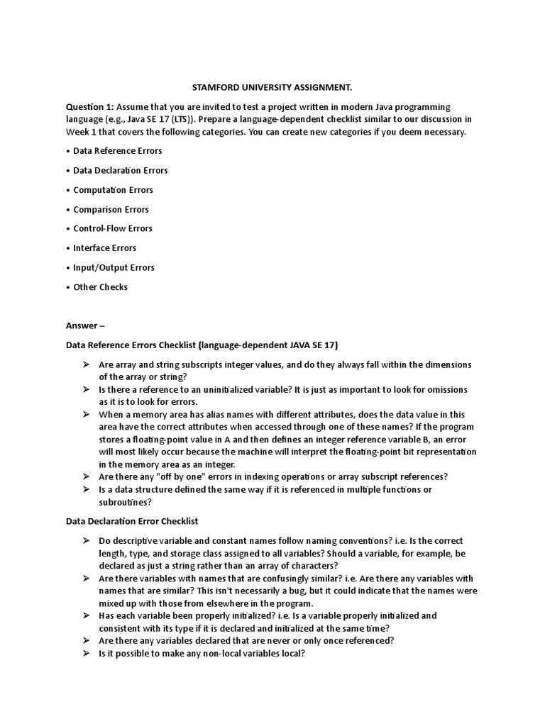 Java SE 17 Variable Error Checklist | PDF