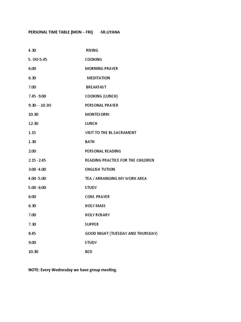 Personal time table mon fri sr liyana pdf