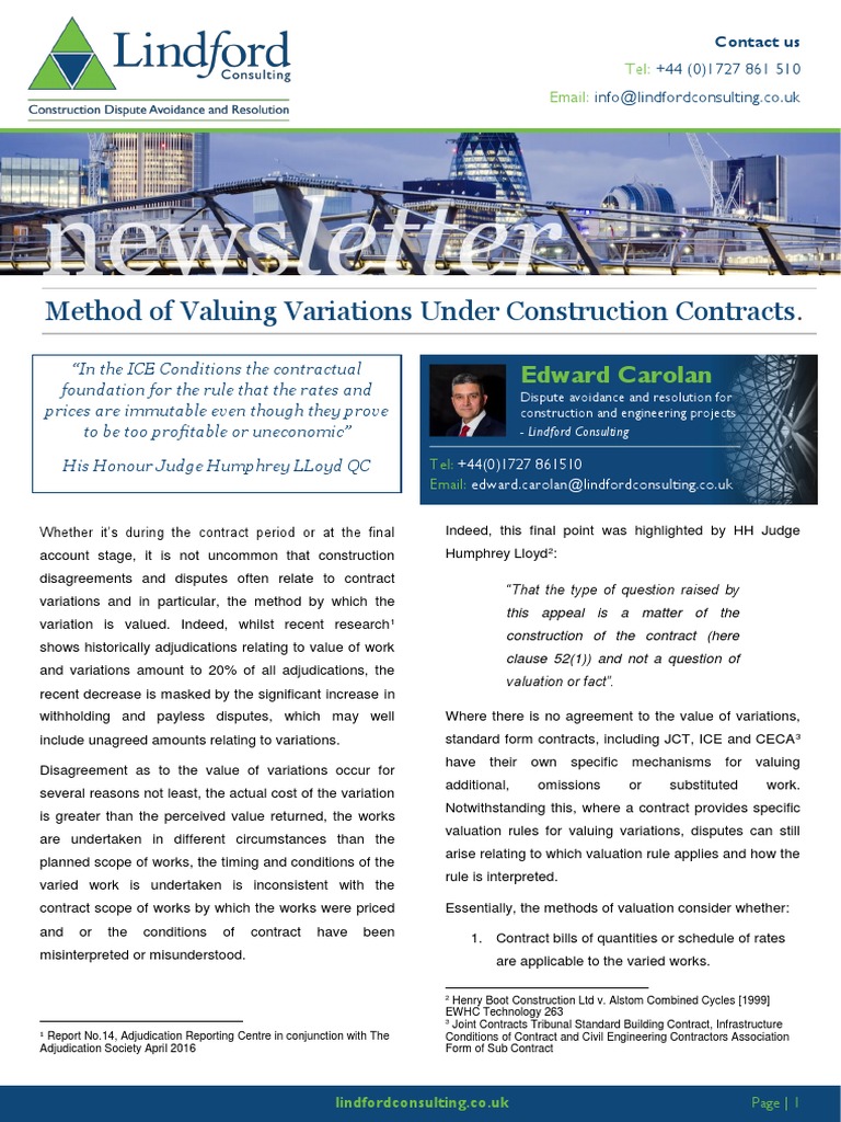 Method of valuing variations under construction contracts pdf