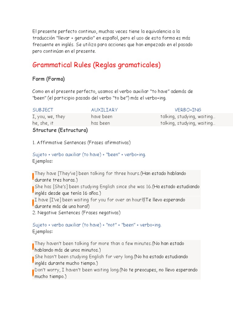 Uso del presente perfecto continuo en inglés | PDF