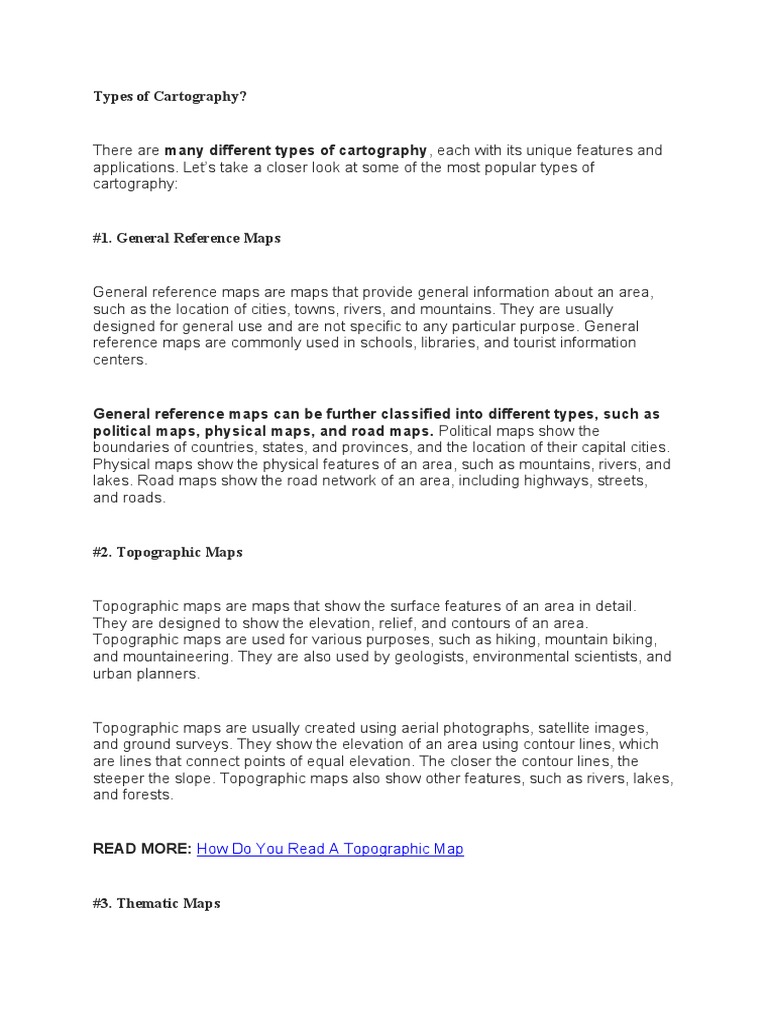 Types of Cartography PDF Topography Map