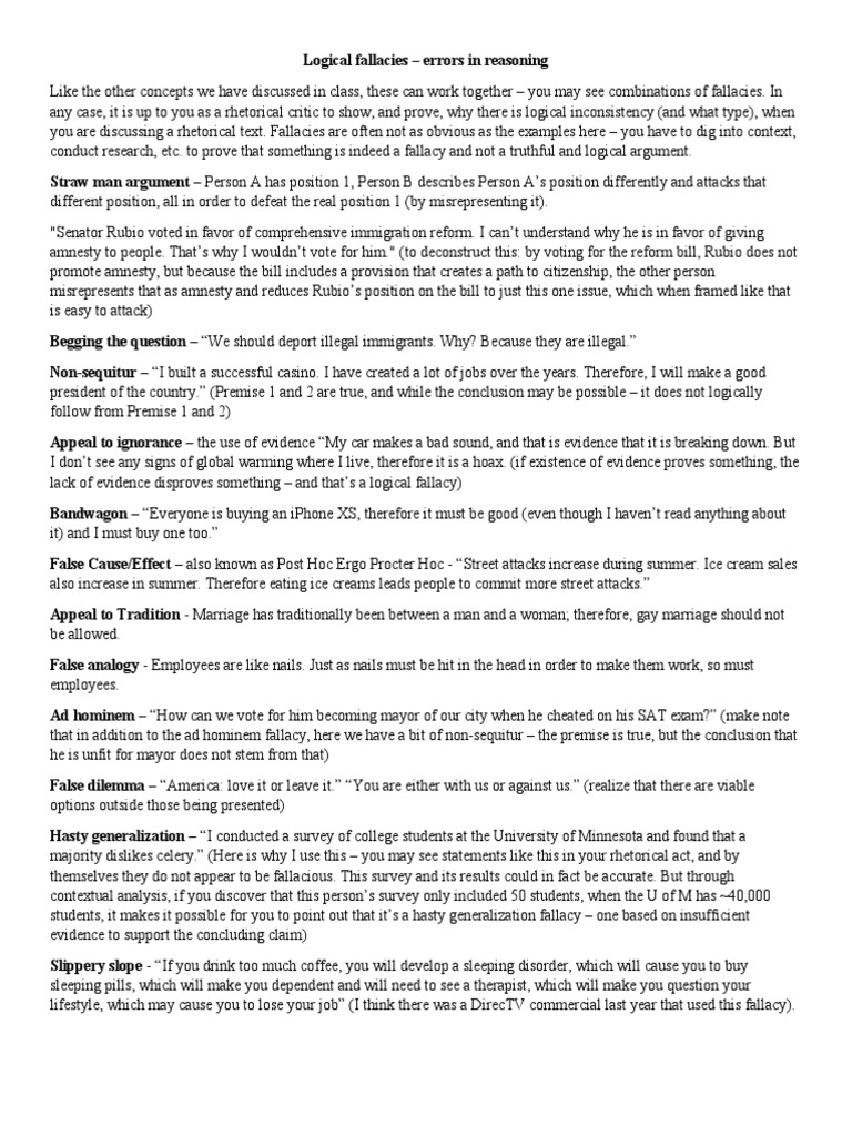 Types of Logical Fallacies | PDF