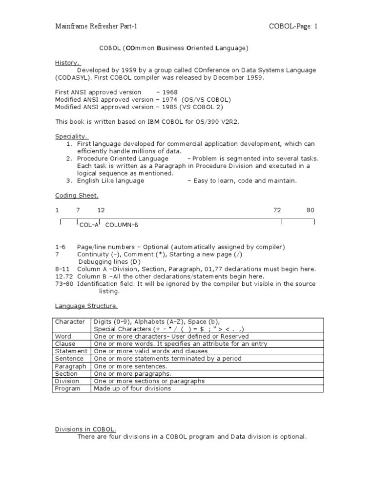 COBOL Mainframe Programming Basics | PDF | Byte | Subroutine