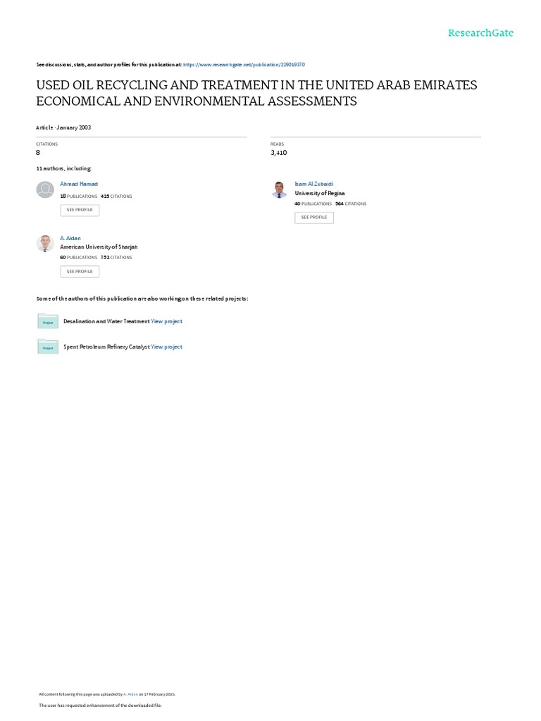 Used Oil Recycling and Treatment in The United Ara | PDF | Waste | Oil