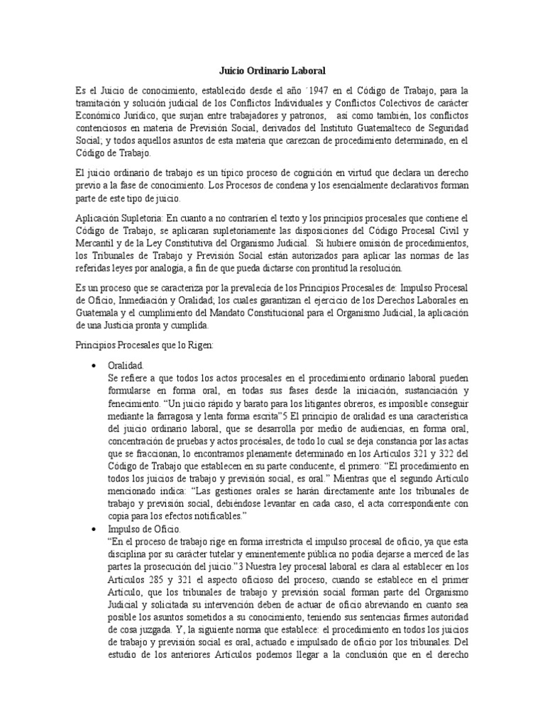 Juicio Ordinario Laboral | PDF | Ley procesal | Derecho laboral