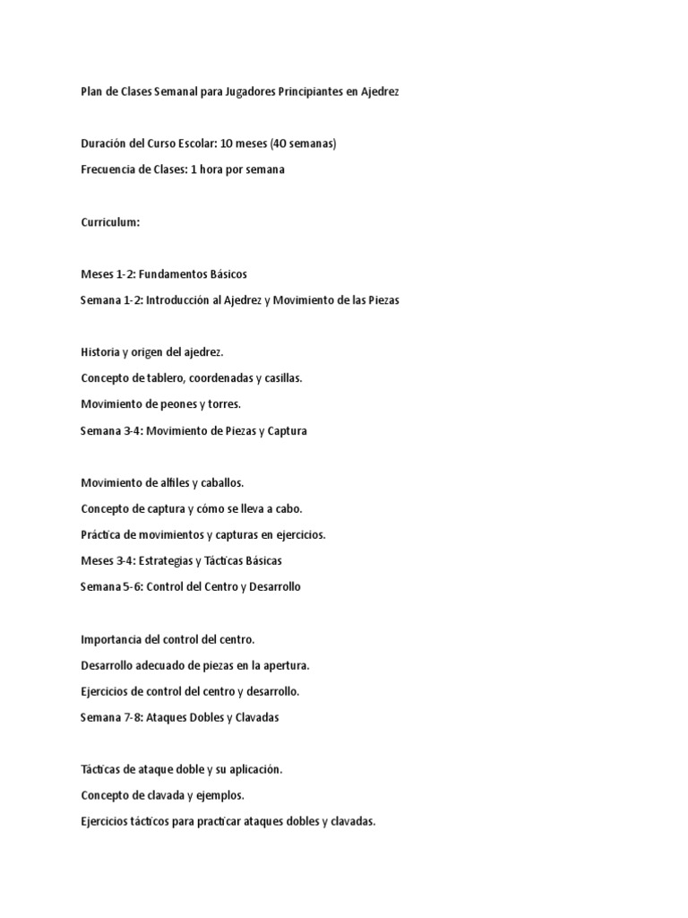 Plan de Clases para Principiantes en Ajedrez | PDF | Crecimiento ...