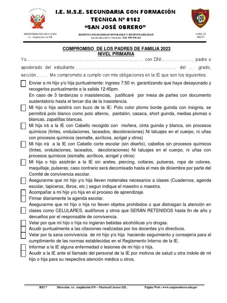 Compromisos de Padres 2023 en SJL | PDF