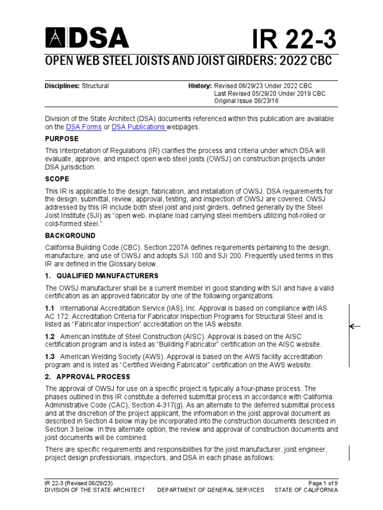 Open Web Steel Joists: 2022 CBC Guidelines | PDF