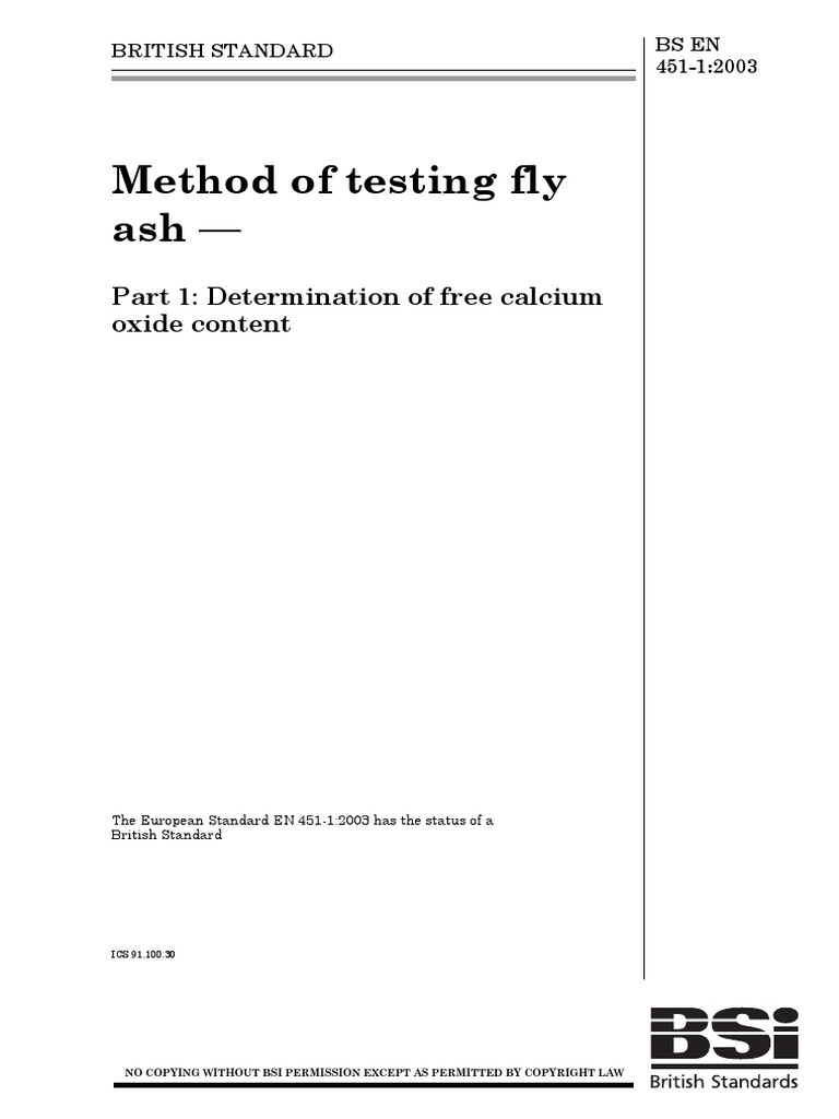 BS EN 451-1-03 Method of Testing Fly-Ash Determination of Free Calcium ...