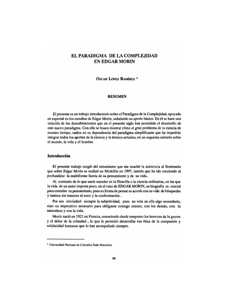EL PARADIGMA DE LA COMPLEJIDAD Edgar Morin | PDF