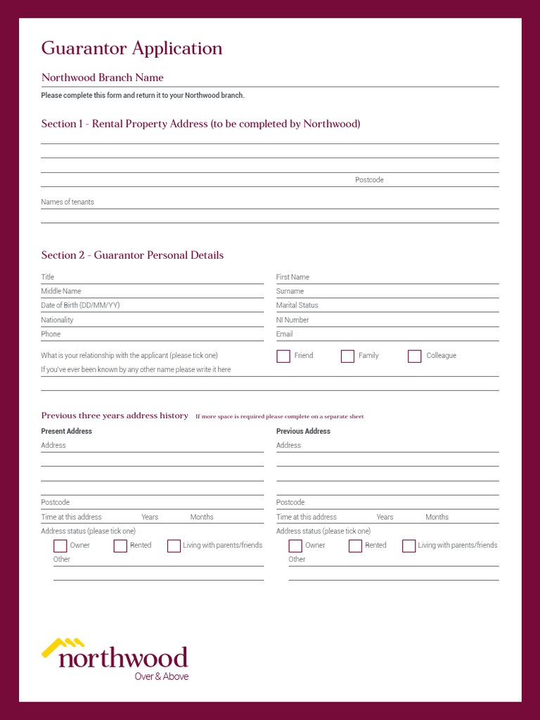 Guarantor Application Form Fillable PDF