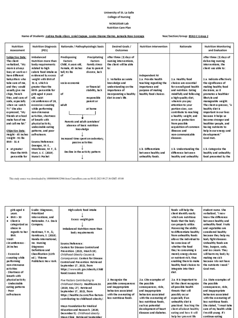 NURSING CARE PLAN FOR NUTRITION PDF visual data 2