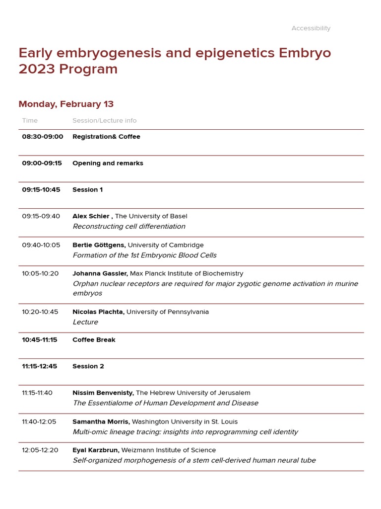 Program - Early Embryogenesis and Epigenetics Embryo 2023 | PDF ...
