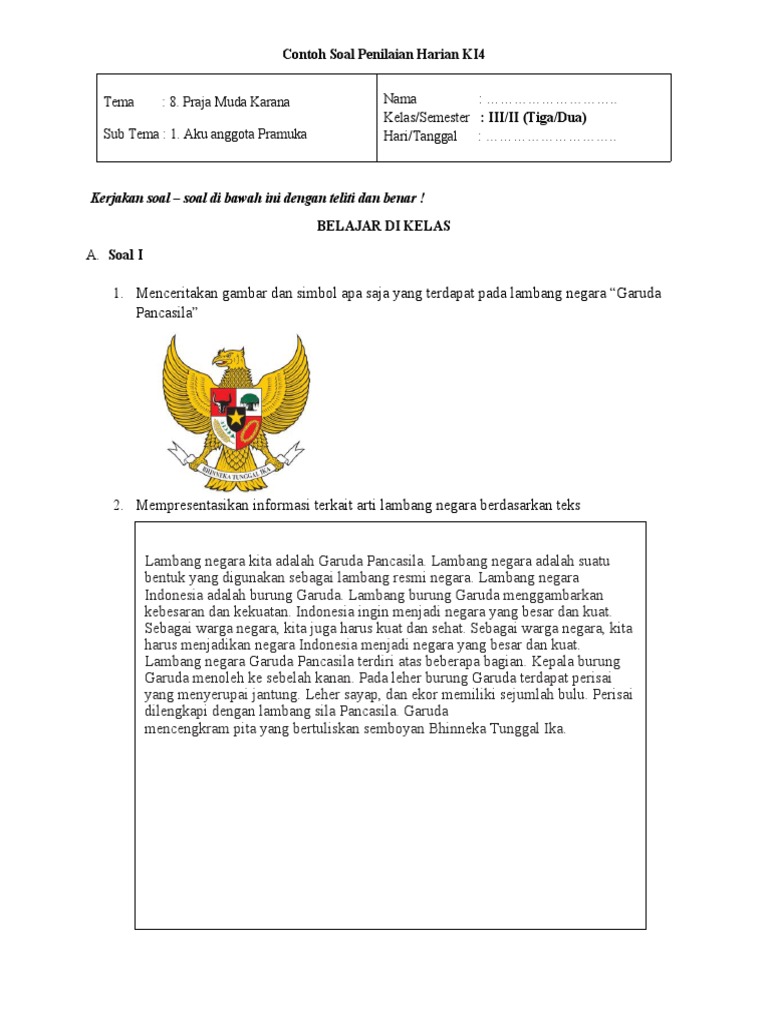 Contoh soal ki4 tema 1 kelas 4 sd