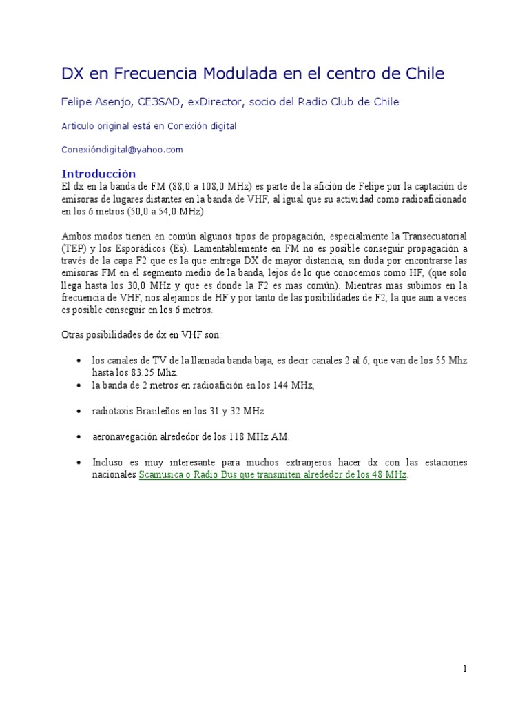 DX en FM: Captación en Chile | PDF | Alta frecuencia | Modulación de ...