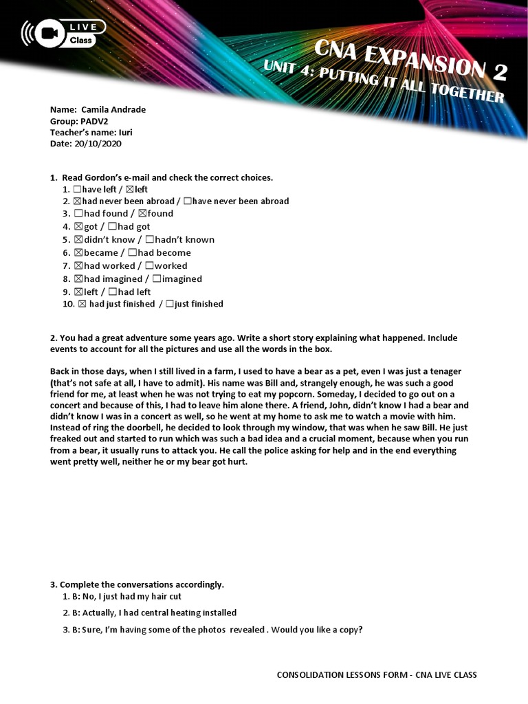 CNA Expansion 2 Consolidation Lessons | PDF | Language Arts & Discipline