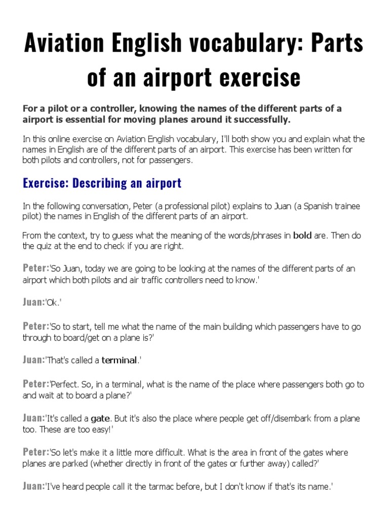 Airport Parts Vocabulary Exercise | PDF | Airport | Air Traffic Control