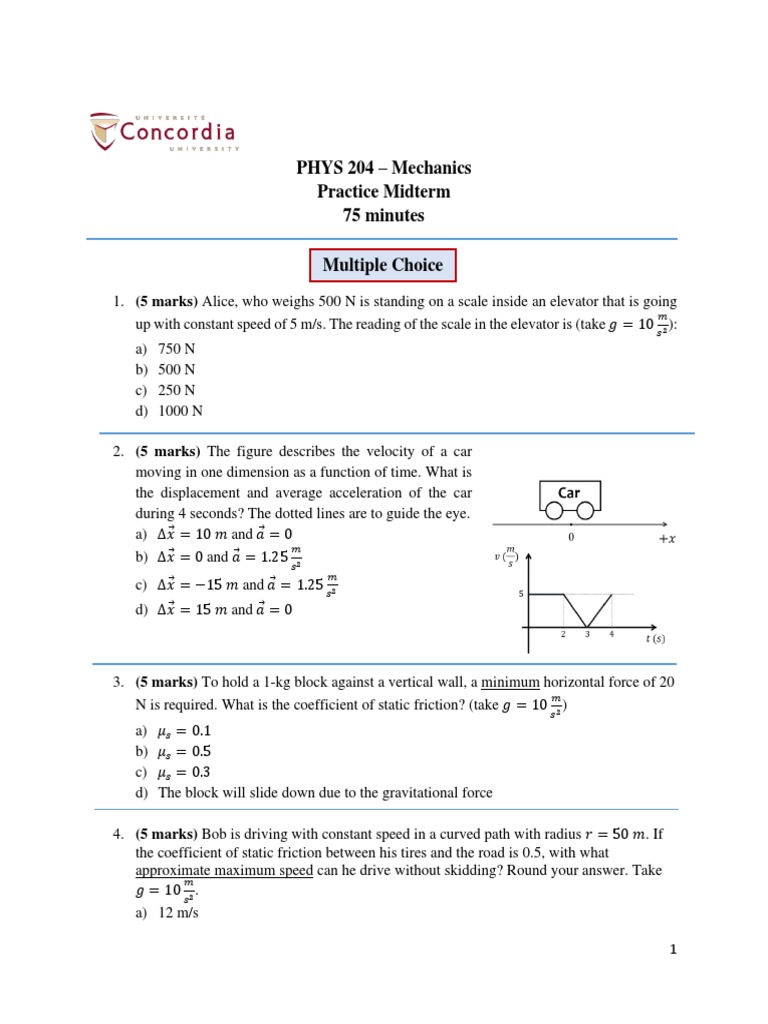 PHYS 204-Practice Midterm - Nima - Fall 2021 | PDF