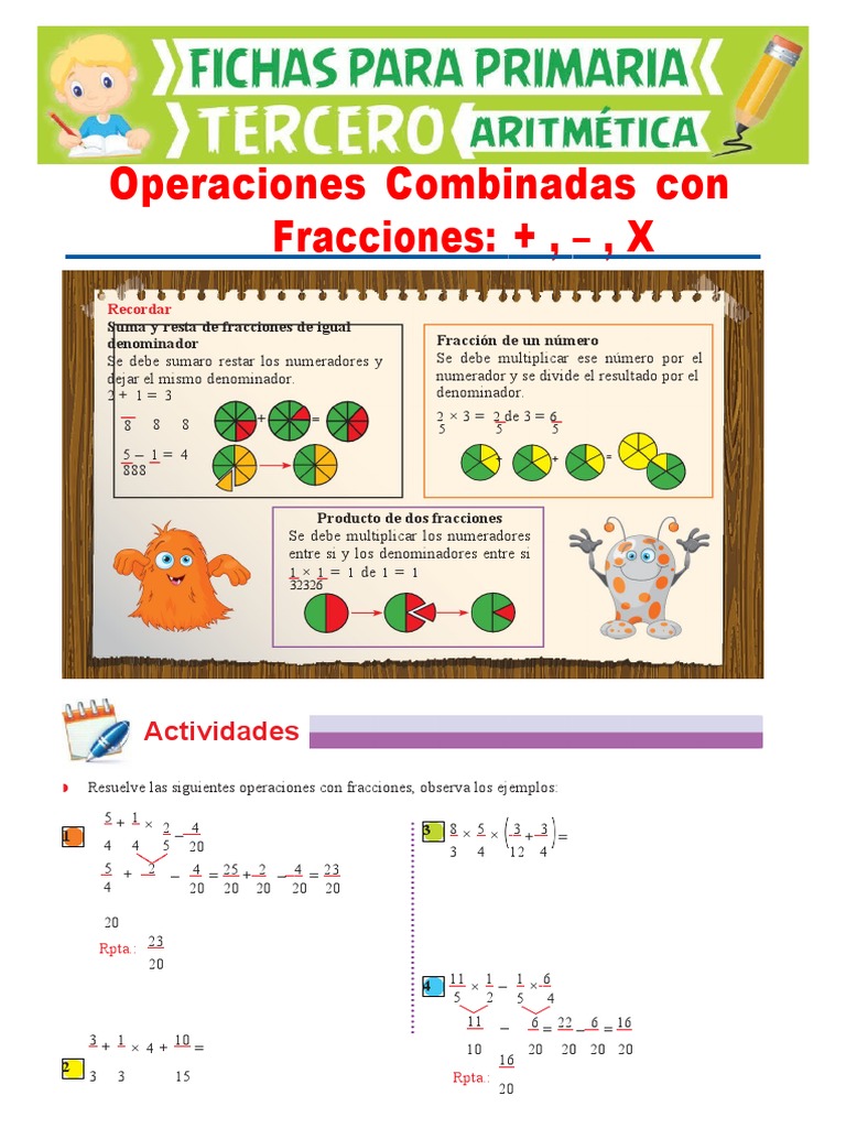 Operaciones Combinadas Con Fracciones para Tercero de Primaria | PDF