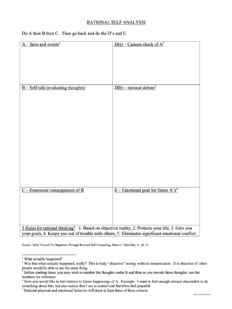 Rational Self Analysis - The Life Management Alliance | PDF