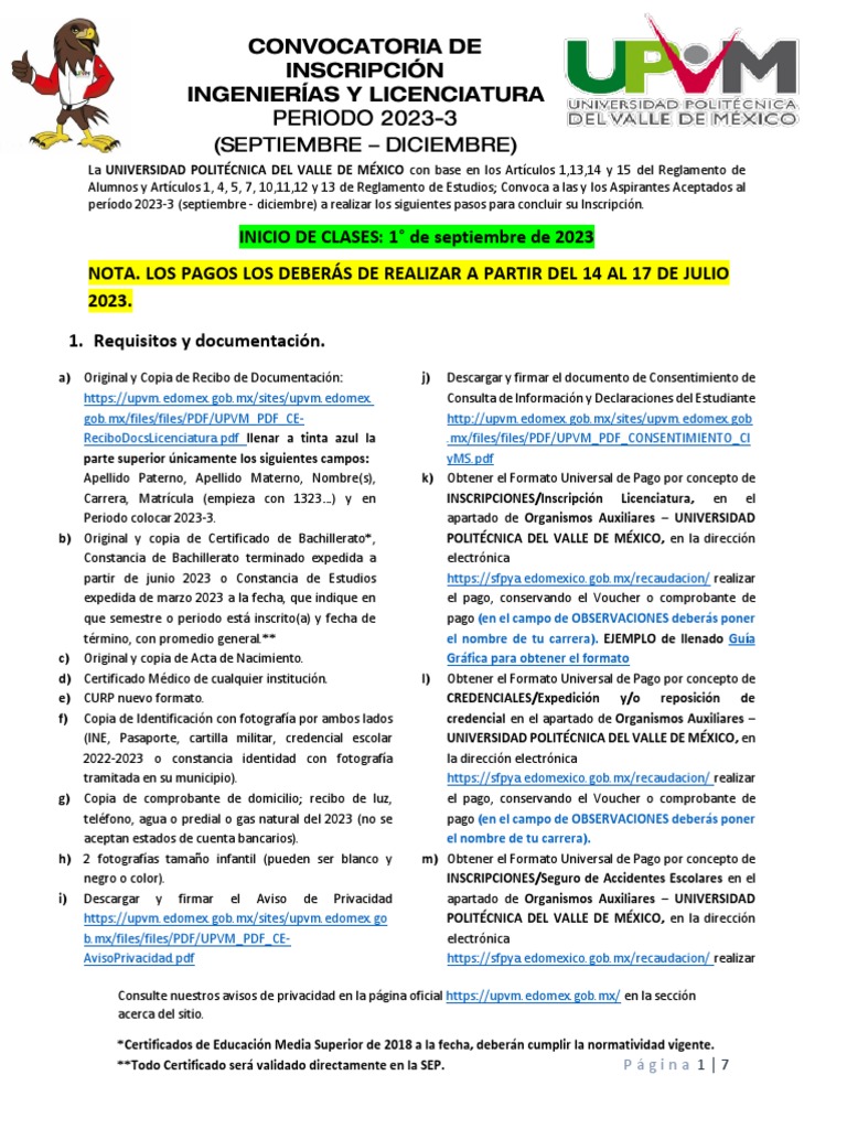 UPVM PDF INSCR2023-3Licenciaturas | PDF | Certificado de nacimiento ...