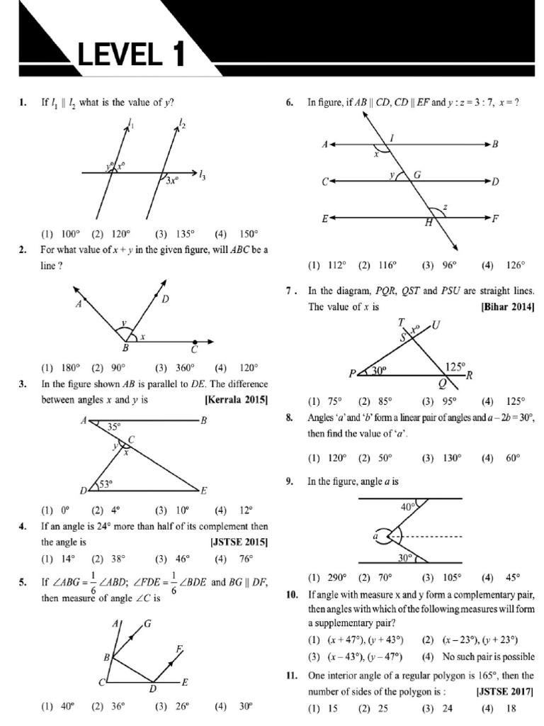 Ntse Lines and Angles MCQ PDF