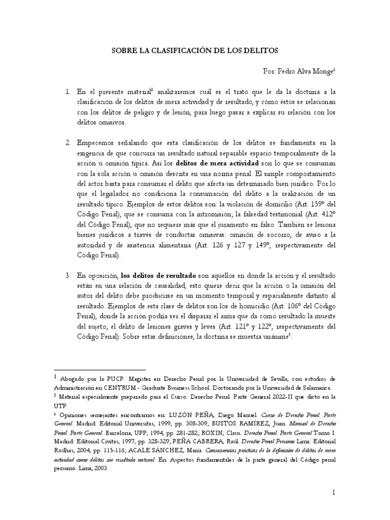 Clasificación de Delitos: Actividad y Resultado | PDF | Derecho penal ...