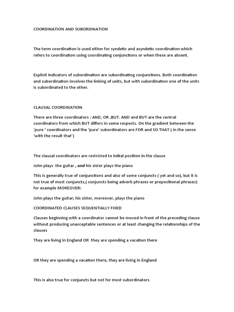 Coordination and Subordination | PDF | Language Arts & Discipline