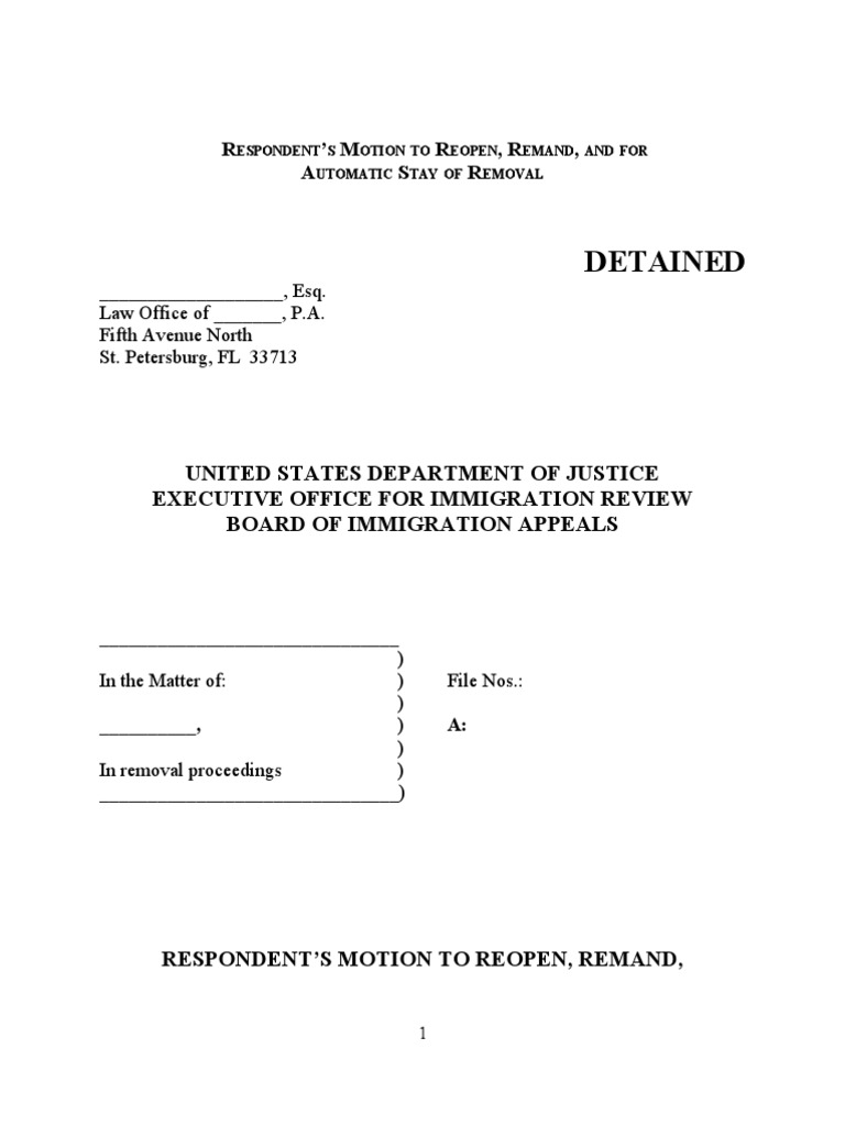 402Respondent's Motion to Reopen, Remand, And for Automatic Removal Proceedings Common Law