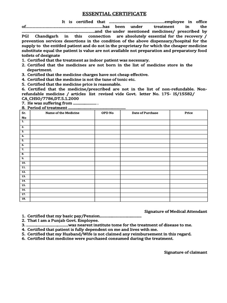 Essential Certificate for Medical Reimbursement | PDF | Wellness ...