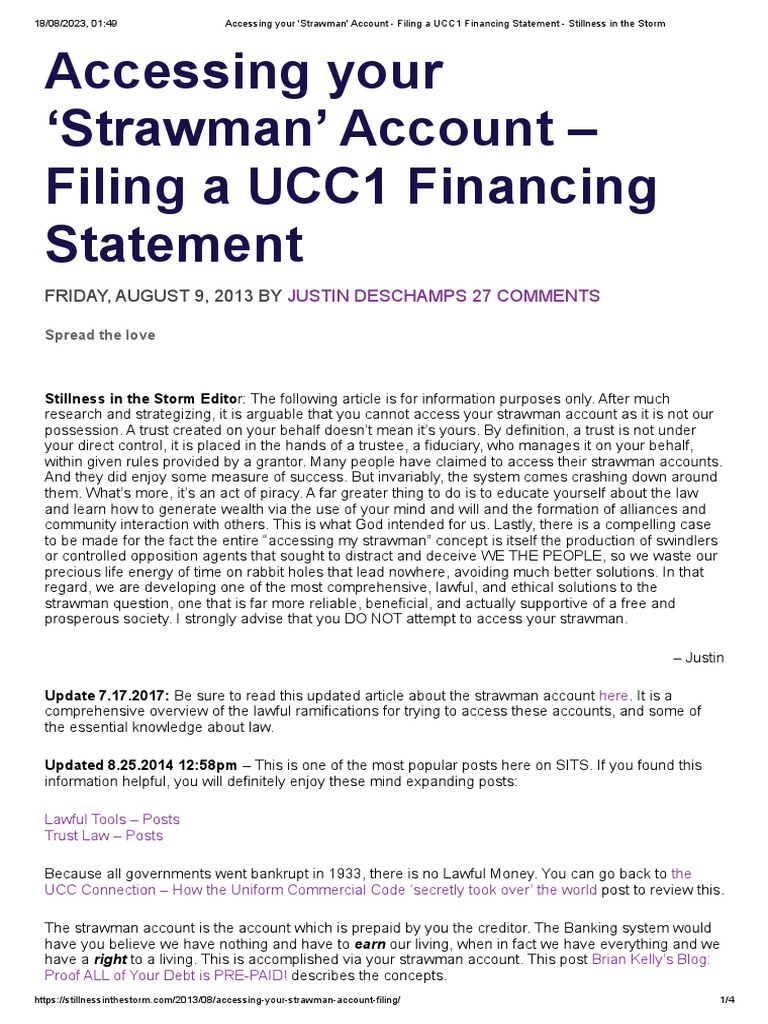 Accessing Your 'Strawman' Account Filing A UCC1 Financing Statement