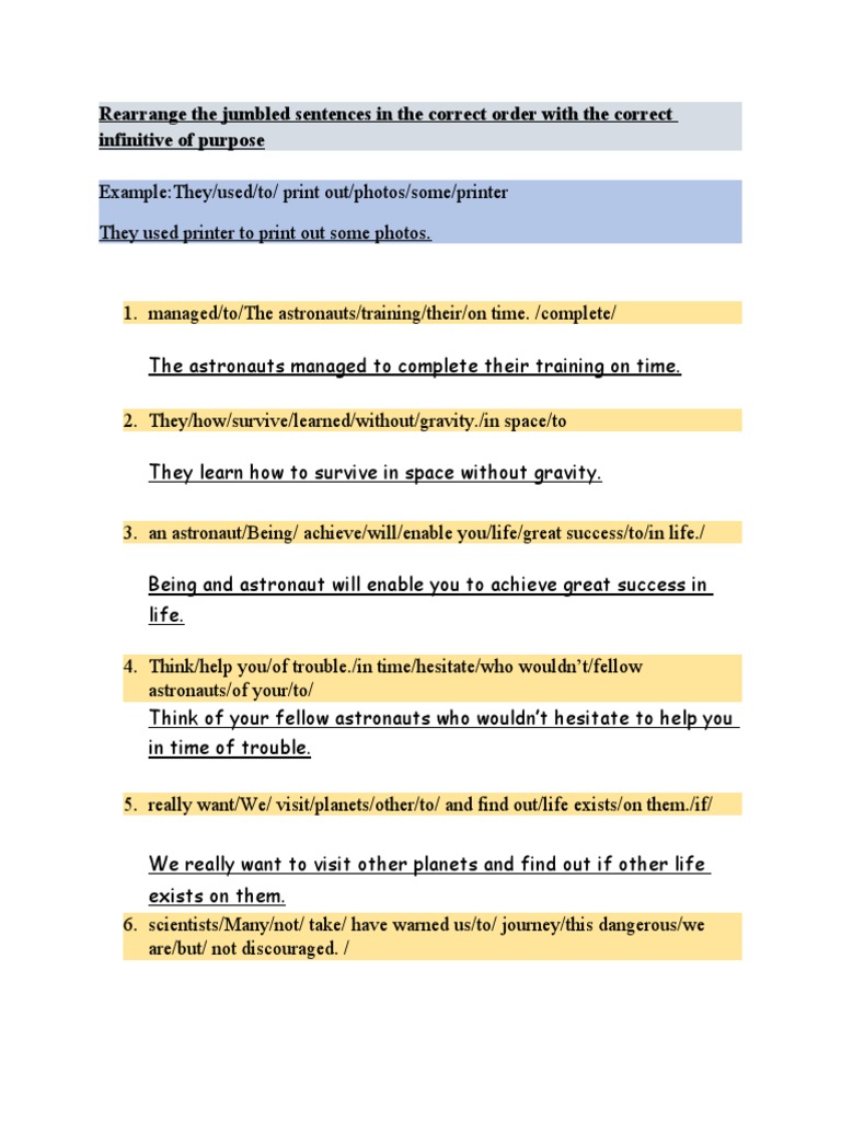 Rearrange The Jumbled Sentences in The Correct Order With The Correct ...