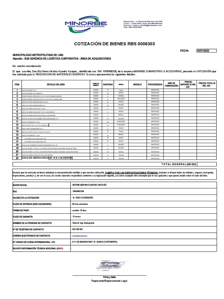 Cotización RBS Bienes 0006303 | PDF