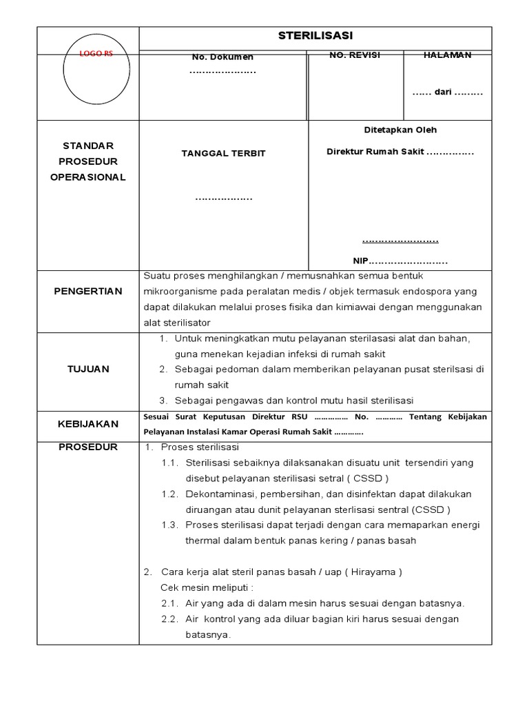 (Liat CSSD) SPO Sterilisasi | PDF