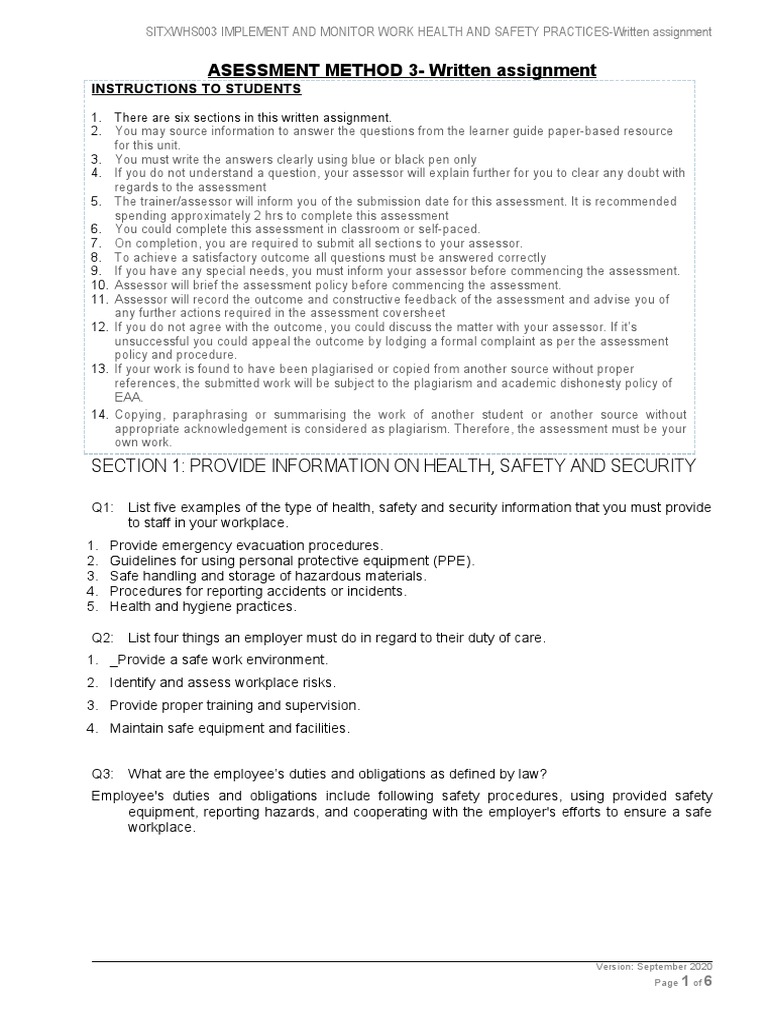 3 Sitxwhs003 Wa-V92020 | PDF | Occupational Safety And Health | Risk