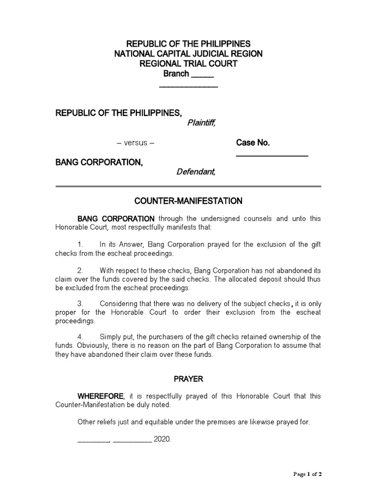 Counter-Manifestation by Bang Corporation | PDF