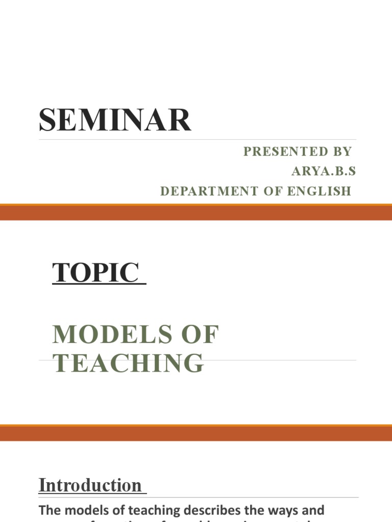SEMINAR Models of Teaching PDF