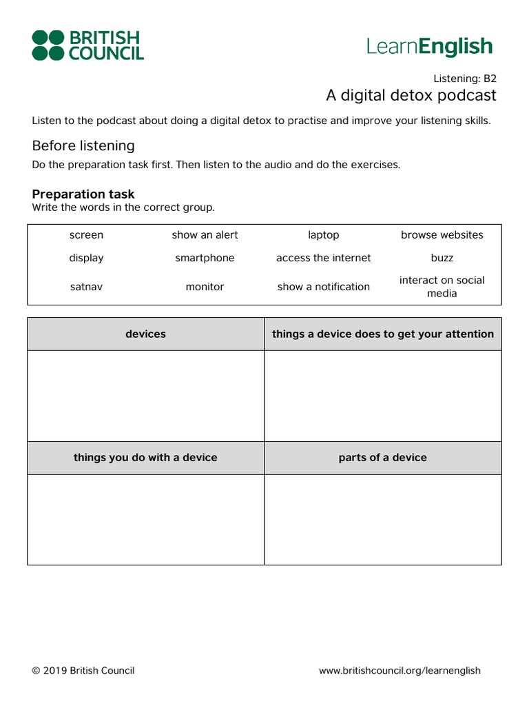 STUDENTS Listening B2 A Digital Detox Podcast PDF
