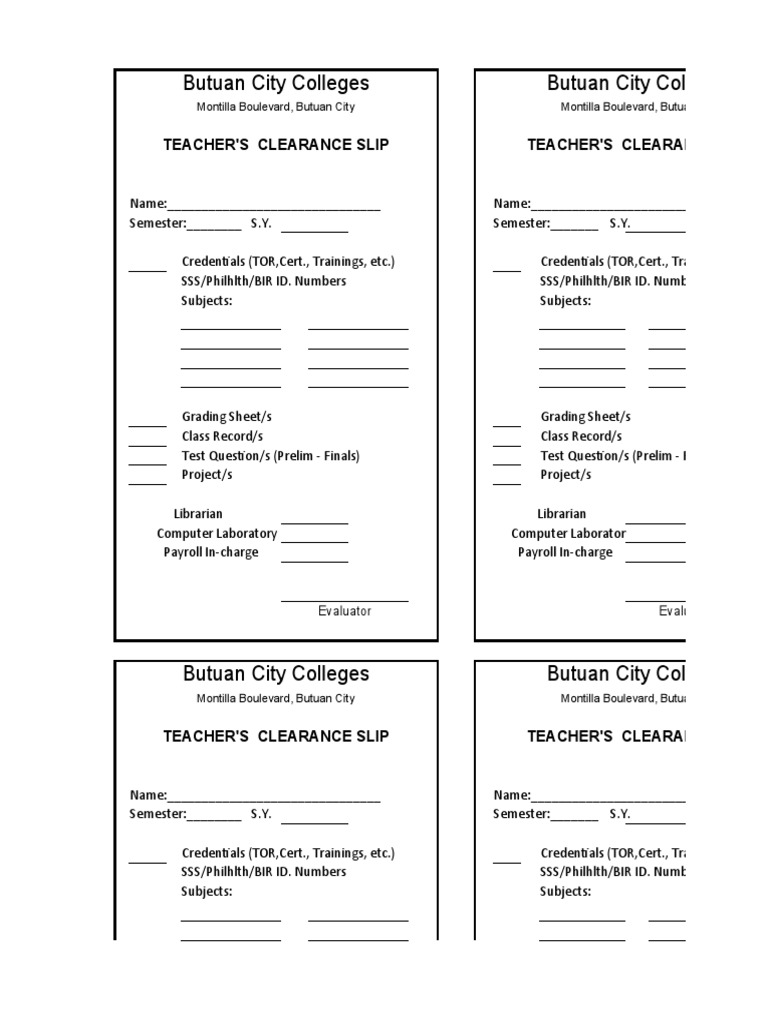 Teacher's Clearance Slip Template | PDF | Technology & Engineering