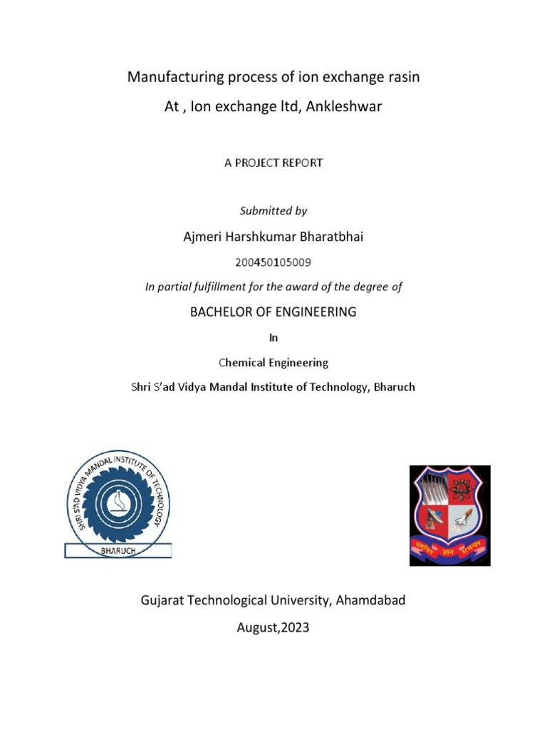 Manufacturing Process of Ion Exchange Rasin At, Ion Exchange LTD