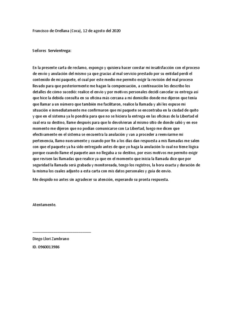 Carta Servientrega | PDF