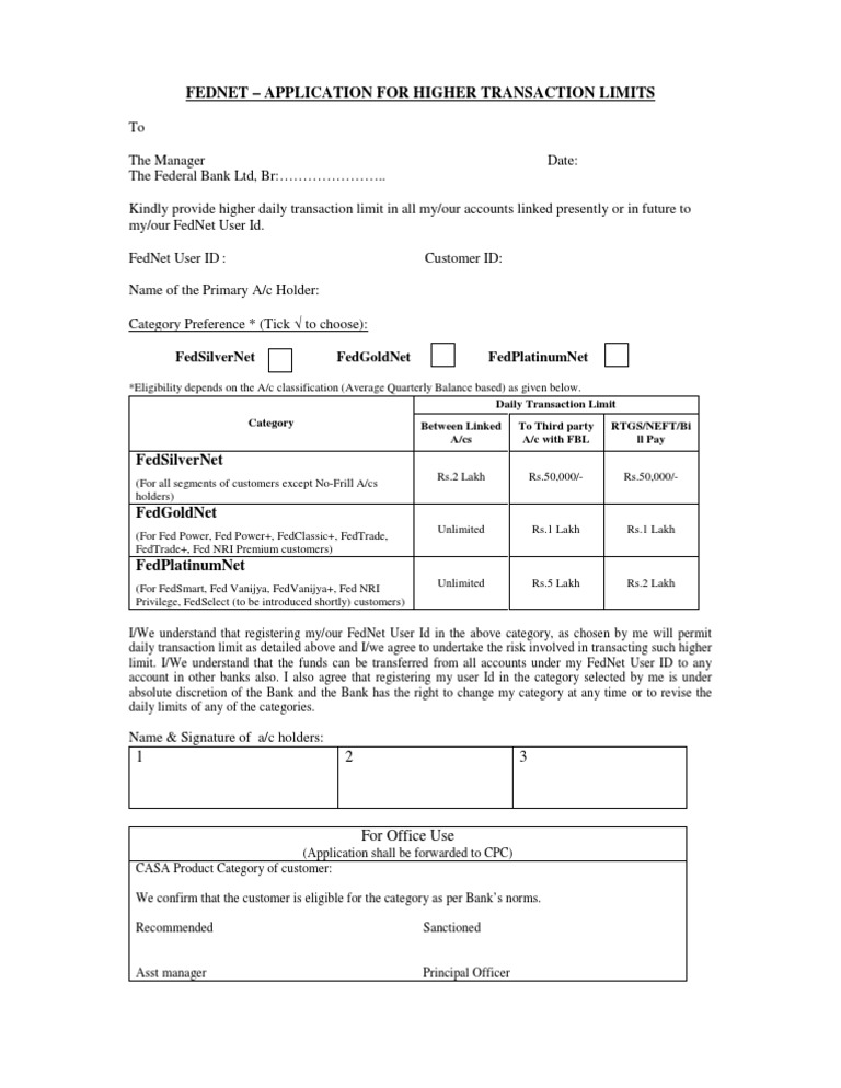 Request for Higher FedNet Limits | PDF | Business | Finance & Money ...