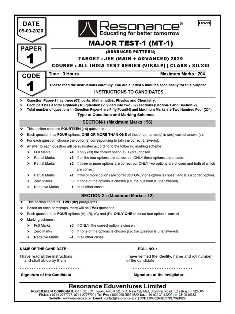 Question Paper With Answer Key and Solutions | PDF