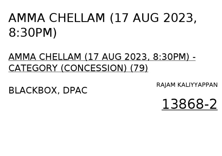 AMMA CHELLAM (17 AUG 2023, 8:30PM) - Category (Concession) | PDF